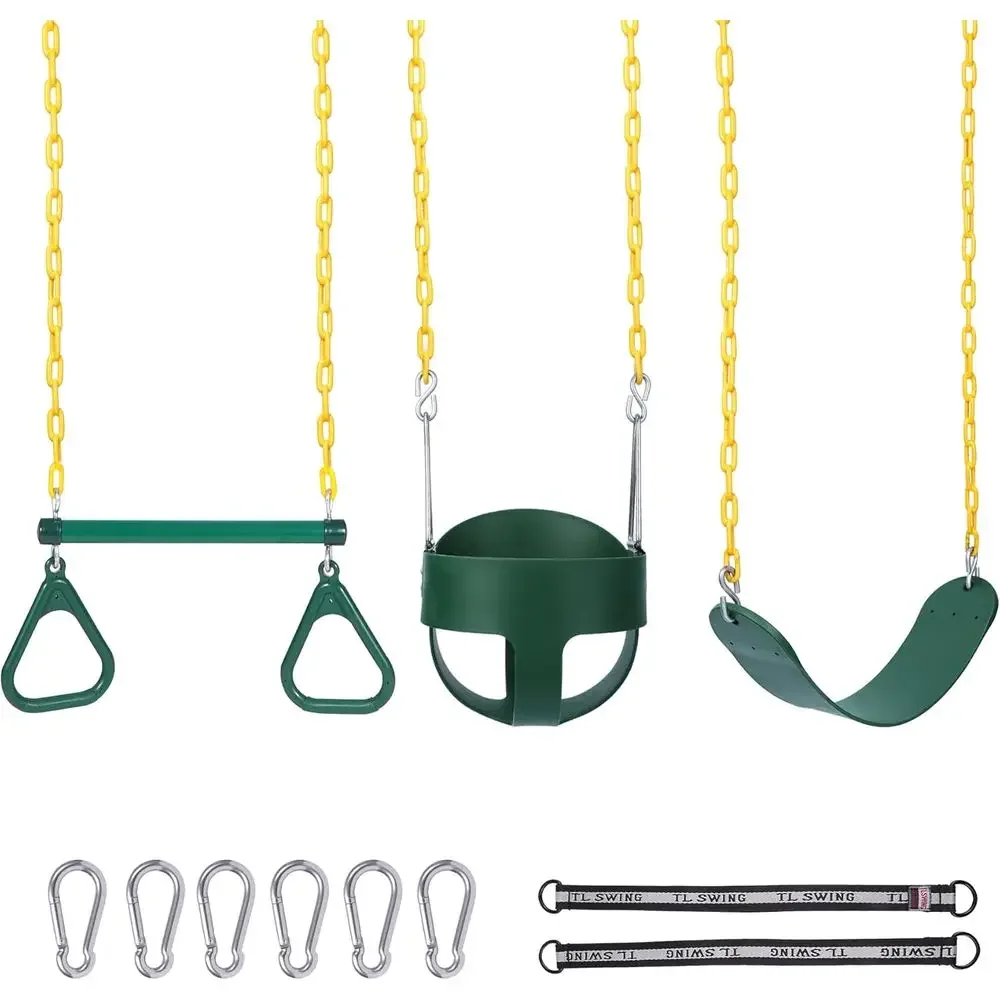 Kids Outdoor Swing Set - ชุดชิงช้ากลางแจ้งแบบผสมผสานพร้อมห่วง, เบาะนั่งแบบสายคาด, เบาะนั่งแบบถัง และชิงช้าเชือกสำหรับเด็ก