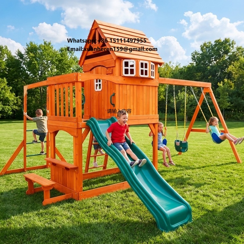 Kids Outdoor Monkey Bar Set - ชุดเครื่องเล่นสนามเด็กเล่นกลางแจ้งขนาดใหญ่ ของเล่นเด็ก สนามเด็กเล่นหลังบ้าน สวนสาธารณะ โรงเรียน ชุดชิงช้าไม้สำหรับเด็ก
