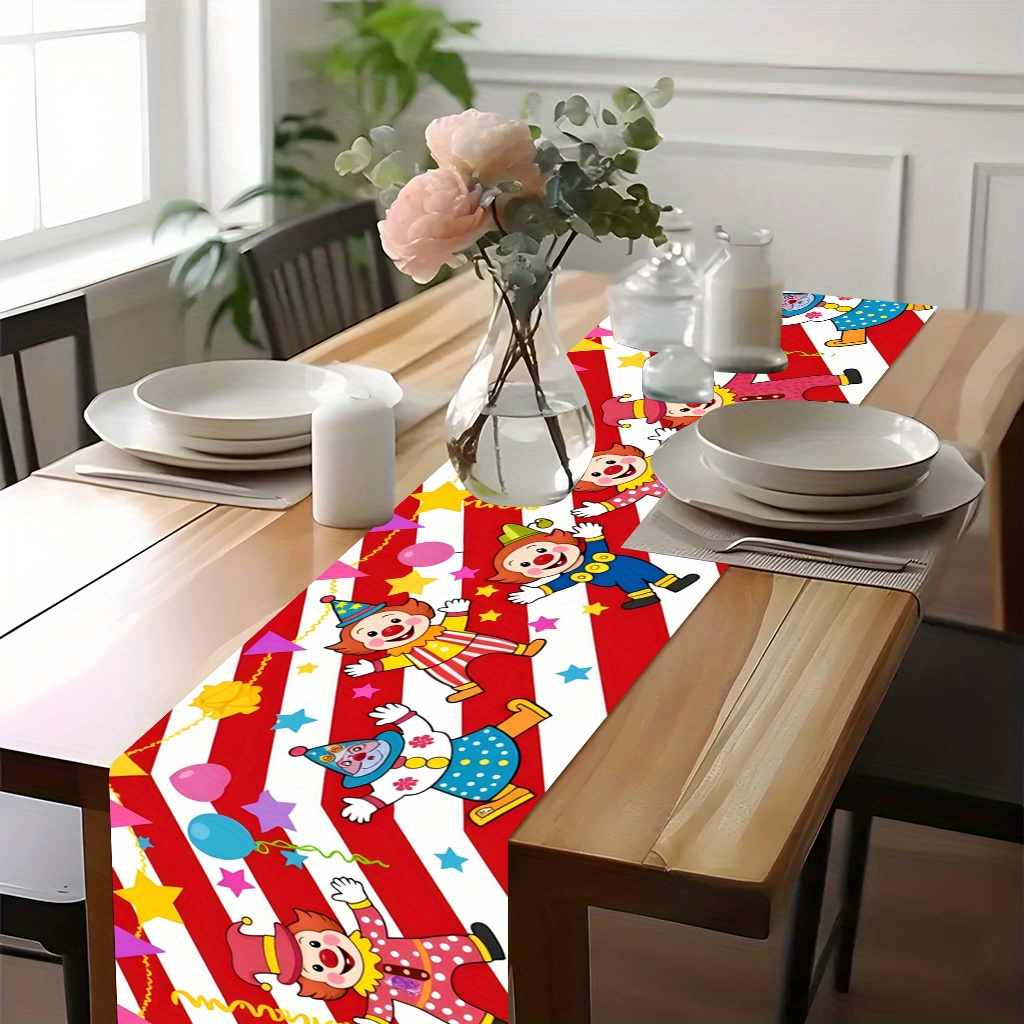 Kids Outdoor Dining Table - ผ้าปูโต๊ะลายตัวตลกสำหรับงานปาร์ตี้ - ผ้าคลุมโต๊ะทรงสี่เหลี่ยมทนทานสำหรับงานวันเกิดเด็ก, งานคาร์นิวัล, งานเลี้ยงวันหยุด และห้องครัว