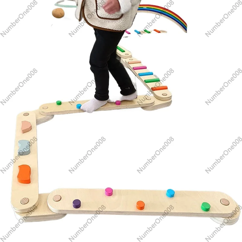 Kids Outdoor Balance Beam - แผ่นไม้ทรงตัวหนาสำหรับฝึกสัมผัส, อุปกรณ์ฝึกการบูรณาการทางประสาทสัมผัสสำหรับเด็ก, ของเล่นฝึกเดินทรงตัวแบบตรงสำหรับใช้ในบ้านและนอกบ้าน