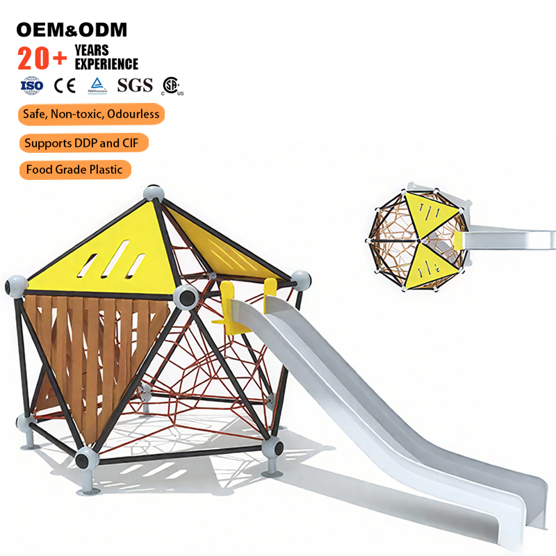 Kids Outdoor Climbing Dome - โดมทรงจีโอเดสิกกลางแจ้งพร้อมสไลเดอร์สำหรับเด็ก โครงสร้างพลาสติกและโลหะ สำหรับพื้นที่พักผ่อนสาธารณะในเมือง โซนเล่นชมวิว สำหรับเด็กอายุ 6