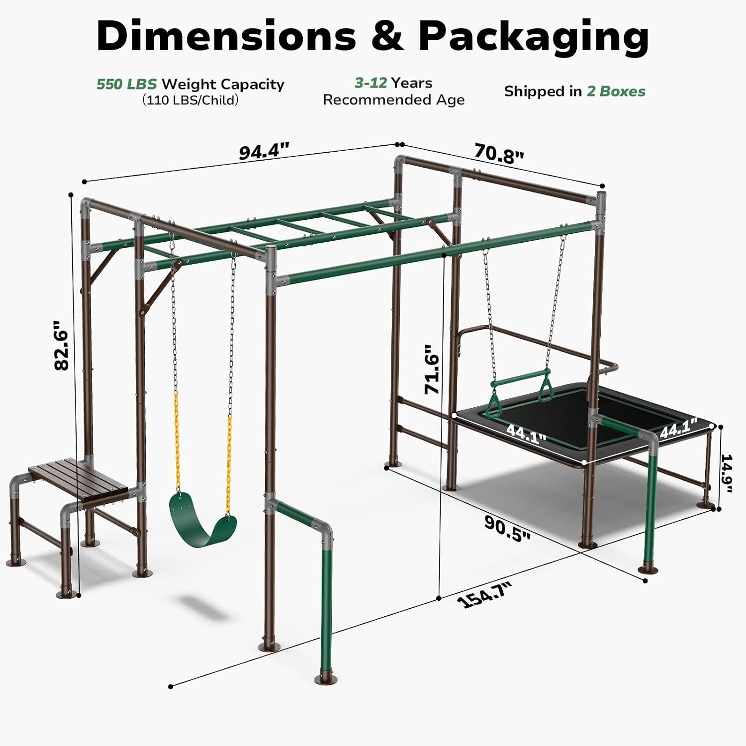 Kids Outdoor Monkey Bar Set - ชุดเครื่องเล่นสนามเด็กเล่นกลางแจ้งแบบมังกี้บาร์ ชุดชิงช้าสำหรับสนามหลังบ้าน ปรับแต่งได้