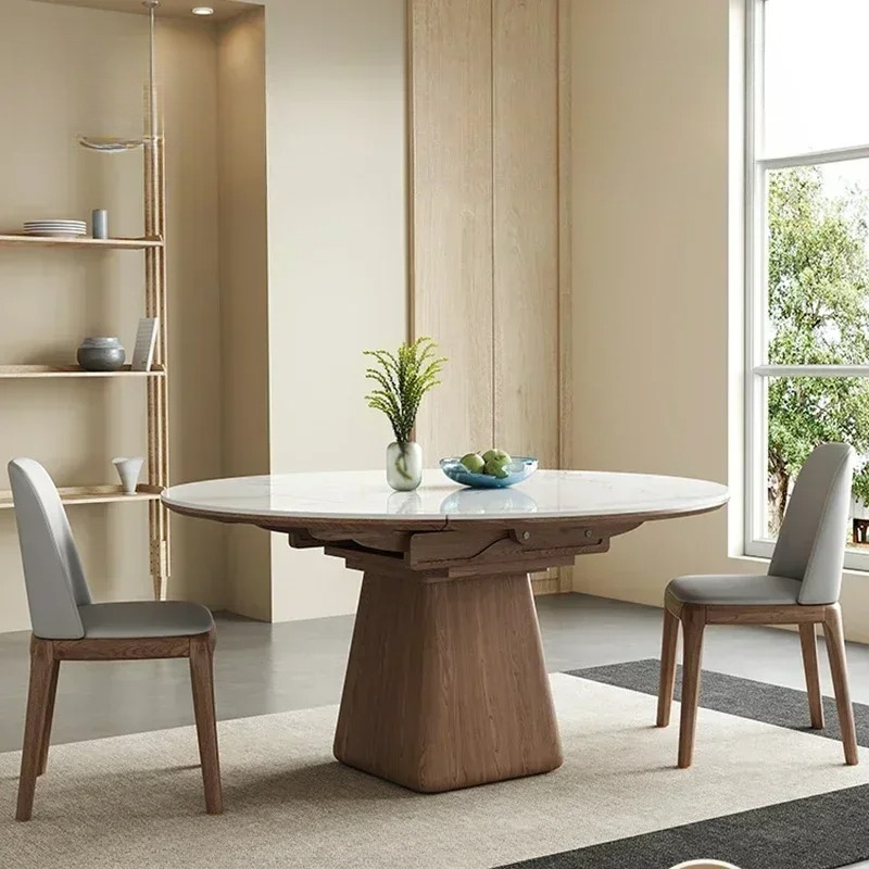 Kids Outdoor Dining Table - โต๊ะอาหารแบบขยายได้ทรงกลม สไตล์อินดัสเทรียล ทำจากหินชนวน สำหรับห้องนอน โต๊ะอาหารเด็ก เฟอร์นิเจอร์กลางแจ้ง