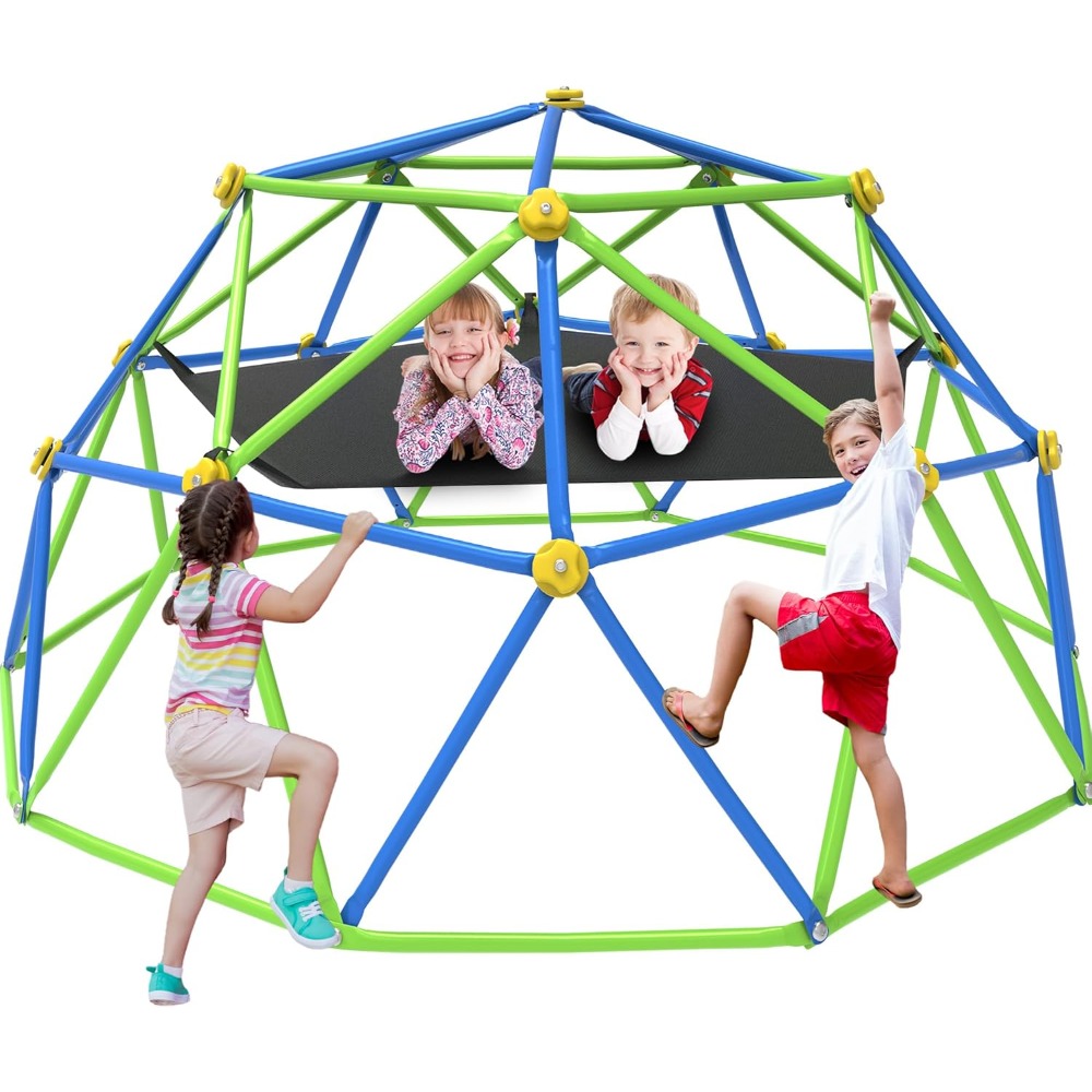 Kids Outdoor Climbing Dome - โดมปีนป่ายสำหรับเด็กกลางแจ้ง ขนาด 10 ฟุต โครงสร้างเล่นรูปทรงเรขาคณิต พร้อมเปลญวน