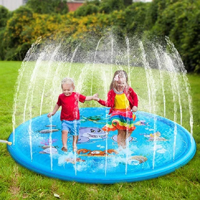 Kids Outdoor Mat - สระน้ำเป่าลมสำหรับเด็ก 100/170 ซม. - แผ่นสเปรย์น้ำทรงกลมสำหรับเล่นกลางแจ้ง สนุกสนานในสวนสำหรับเด็กๆ
