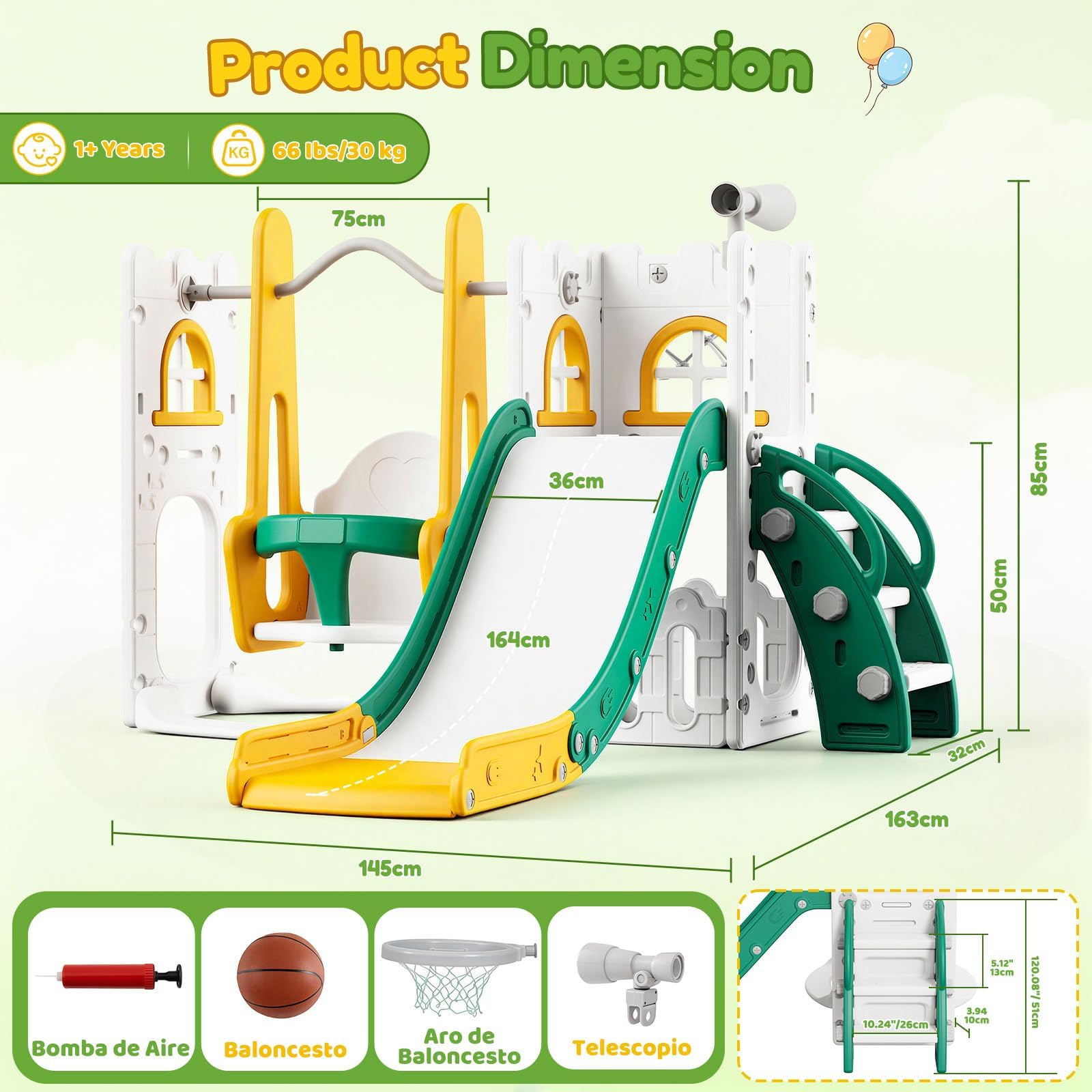 ชุดสไลด์และชิงช้า 7 in 1 สำหรั - Kids Outdoor Swing Set บทวิจารณ์และราคา
