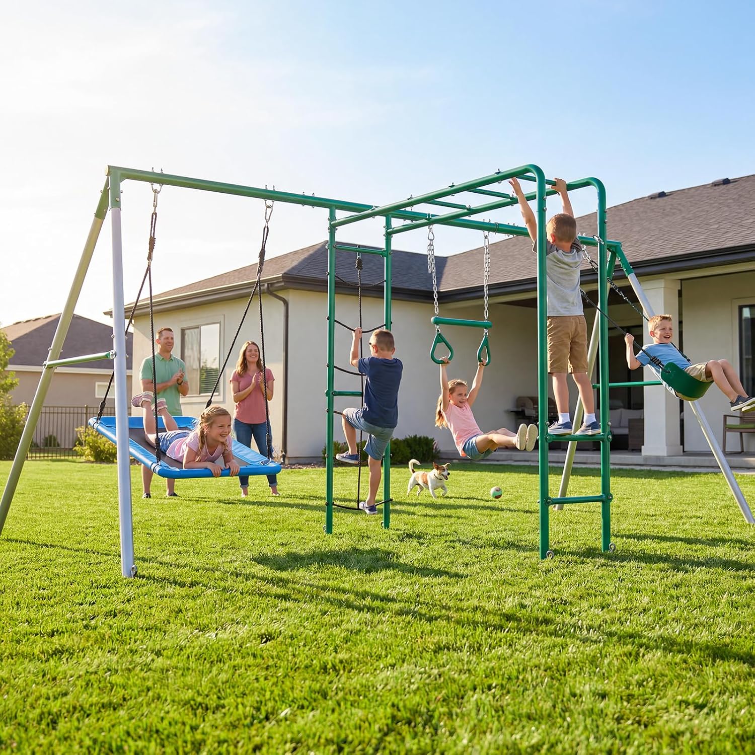 ชุดชิงช้าสนามหลังบ้านพร้อมราวป - Kids Outdoor Monkey Bar Set บทวิจารณ์และราคา