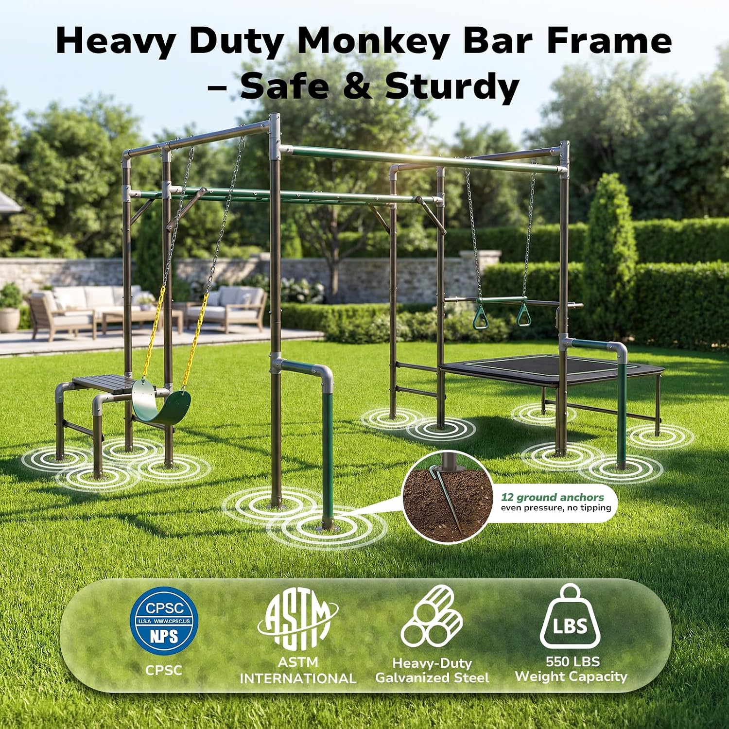 ชุดเครื่องเล่นสนามเด็กเล่นกลาง - Kids Outdoor Monkey Bar Set บทวิจารณ์และราคา